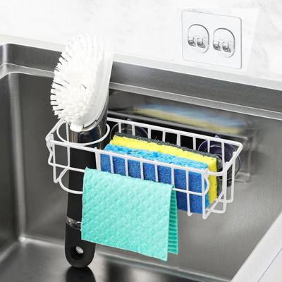 Stickzy 2-in-1 Sink Caddy Organizer Rust-proof, waterproof for sponge/brush(White) Sink Sponge Holder(Steel)