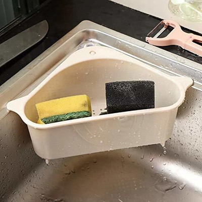 KRAZE Triangle Shape Sink Storage Rack Drain Shelf Suction Cup Soap Holder Sink Sponge Holder(Plastic)