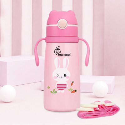 R for Rabbit Steebo Safari SS Sipper Water Bottle | Leak-Proof With Food-grade silicone straw(Pink Bunny)