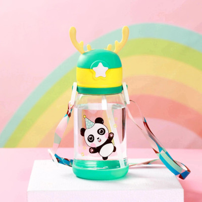 Modiza Deer Horn Cartoon Design Sipper Water Bottle for school Kids with Lock cap(cgreen, Yellow)