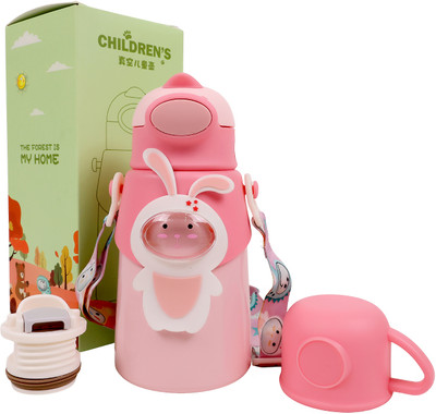 THE LITTLE BUNNY HOP IN STYLE Kids Water Bottle with Straw – Leakproof & BPA-Free(Pink)