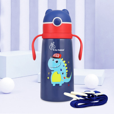R for Rabbit Steebo Safari SS Sipper Water Bottle | Leak-Proof With Food-grade silicone straw(Blue Dino)