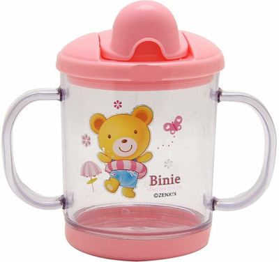 HUF & NUF No-Spill Bpa Free Kids Opaque Soft Straw Sipper Cup Water Bottle(PRINTED PINK)