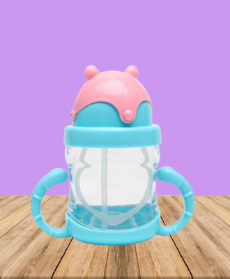 TINNY TOTS Baby Unbreakable Sippy Sipper Feeder Bottle With Twin Handles & Straw(BLUE CAP)