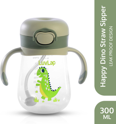 LuvLap Baby Bite Resistant Soft Silicone weighted Straw Sipper Cup with Handle, 300 ml,(Green)
