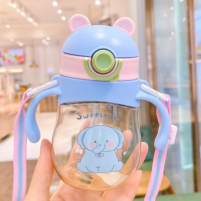 Fishy Eco-friendly Baby Water Bottle For Kids With Soft Silicone Straw & Strap-300ml(Blue)