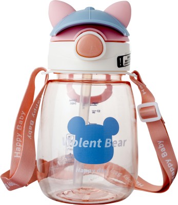 Nvskids Baby Sipper Bottle with Belt Dust Free Cover Sippy Cup with Soft Silicone Straw(Pink)