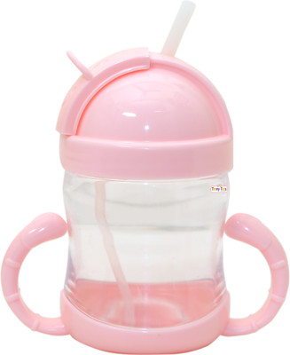 TINNY TOTS Baby Sippy Bottle/Cup/ Water Juice Unbreakable Sipper Straw & Twin Base Handles(PINK BOTTOM)