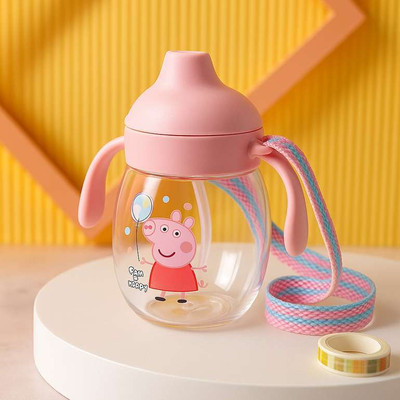 Cubella wrapped in love Baby Sipper Cup Peppa Pig Design Anti-Spill Silicone Spout with Handles & Strap(Pink)