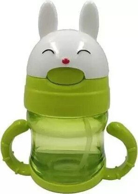 SRYFIT Kid's Plastic Water Bottle Sipper Combo with BPA free Straw & Rabbit Design, 2pc(Multicolor)
