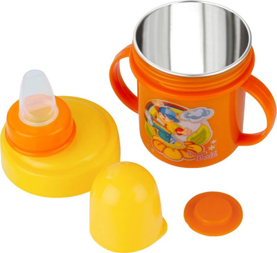 Nabhya Stainless Steel Plastic Baby Spout Sipper Cup for Kids Age 3-18 Months-(250ml)(Orange)