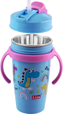 Nabhya Multi Cartoon Design Sipper Bottle For Kids With Straw & Side Handle 360ML(Blue)