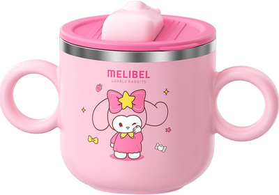 KidSy Stainless Steel Little Baby Sipper 280ml, Anti-Spill Soft Silicone Straw,6m+(Pink)