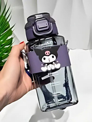 Evaan Cute Kuromi 600ml BPA Free Water Bottle with Straw | Leakproof Flip Top Bottle(Purple, Clear)