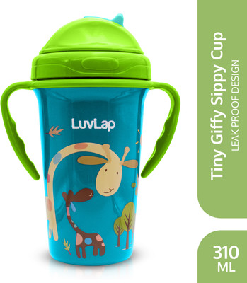 LuvLap Tiny Giffy Baby Sipper/ Sippy Cup 300ml, Anti-Spill Soft Silicone Spout, 18m+,(Green)