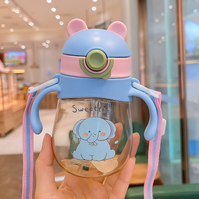 Magic Pebbles Eco-friendly Baby Water Bottle For Kids With Soft Silicone Straw & Strap -300ml(Blue)