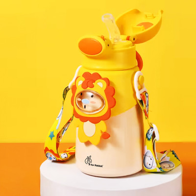 R for Rabbit Steebo Zoobie SS Sipper Water Bottle | Leak-Proof With Food-Grade Silicone Straw(Yellow Lion)