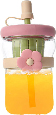 VarniZone Glass Sipper Bottle with Flower Band, Fruit infuser Tumbler for Iced Tea, Juice(Multicolor)