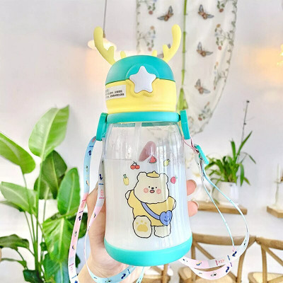 Wengvo 500ML Kids Water Bottle With Straw Cute Leakproof for school(Multicolor)