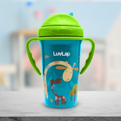LuvLap Tiny Giffy Baby Sipper/ Sippy Cup 300ml, Anti-Spill Soft Silicone Spout, 18m+,(Green)