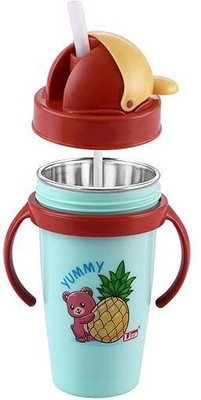 Zerya Inner Steel Cartoon Print Water Bottle With Straw 360 ML Sipper Bottle for Kids(Blue)