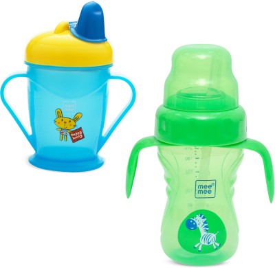 MeeMee Easy Grip Sipper Cup with Twin Handle (180 ml, Blue) and 2 in 1 Spout and Straw Sipper Cup (150ml, Green)(Blue/Green)