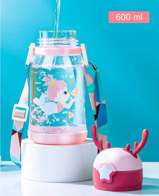 Modiza Deer Horn Cartoon Design Sipper Water Bottle for school Kids with Lock cap(Pink)