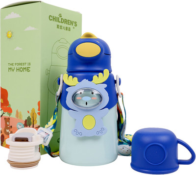 THE LITTLE BUNNY HOP IN STYLE Kids Water Bottle with Straw – Leakproof & BPA-Free(Navy Blue)