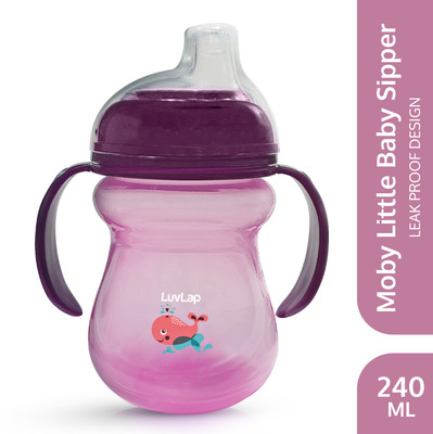 LuvLap Moby Little Baby Sipper/ Sippy Cup 240ml, Anti-Spill Soft Silicone Spout, 6m+,(Purple)