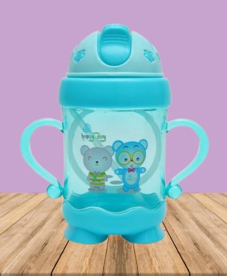 Jingle Kids Baby Unbreakable Learning Sipper Cup Twin Handles Sipper Bottle Dust-Proof(BLUE HANDLE)