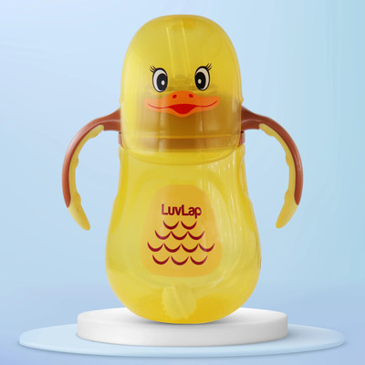 LuvLap Naughty Duck Baby Sipper/Sippy Cup 280ml, Anti-Spill Soft Silicone Straw, 6m+(Yellow)