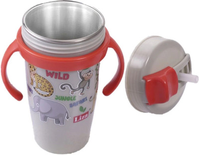 Zerya Multi Cartoon Design Sipper Bottle For Kids With Straw & Side Handle 360ml(White)