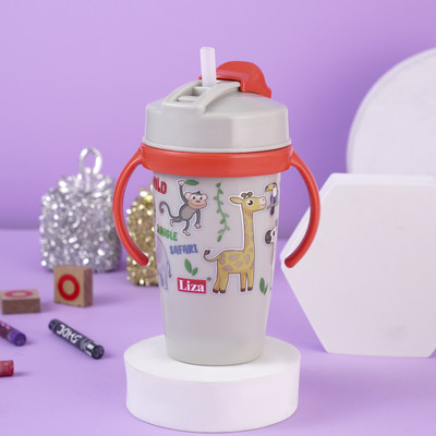 Nabhya Multi Cartoon Design Sipper Bottle For Kids With Straw & Side Handle , 360ML(White)