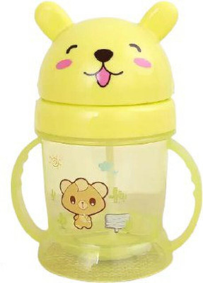 Kidsify Baby Bear Opaque Soft Straw Feeding Sipper with Twin Handle Anti Spill Sippy Cup for Baby & Kids Water Bottle/Juice Sipper BPA Free 300ML (Yellow)(Yellow)