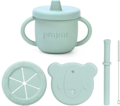 prajmi Silicone Sippy Cup with 3 lids and Straw for 6+ months Baby 250 ml(Moody Blue)