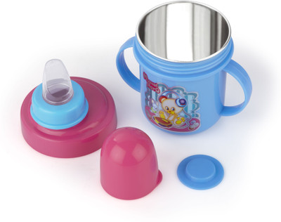Nabhya Hippo Stainless Steel Plastic Spout Sipper Cup for Kids Age 3-24 Months(Sky Blue)
