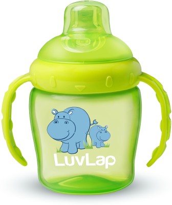 LuvLap Hippo Baby Sipper/Sippy Cup 225ml, Anti-Spill Design, Soft Silicone Spout, 6m+(Green)