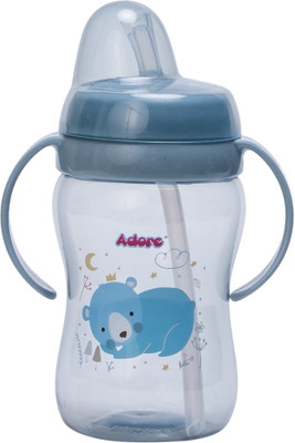 Adore SPARRO Soft Straw Sipper with Dust Free Cap and Twin Handle 270ml(Blue)