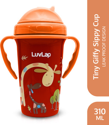 LuvLap Tiny Giffy Baby Sipper/ Sippy Cup 300ml, Anti-Spill Soft Silicone Spout, 18m+,(Orange)