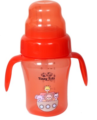 TINNY TOTS Unbreakable Baby Sipper 2 In 1 Feeding Sippy Bottle With Straw & Silicone Spout(RED PRINT)