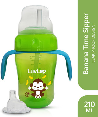 LuvLap Banana Time Sipper / Sippy Cup 210ml, Anti-Spill Design with Soft Silicone Spout and Straw, 6m+ (Green)(Green)
