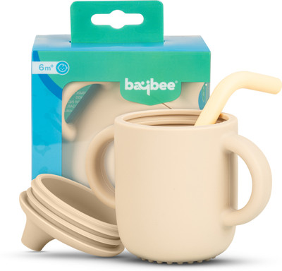 baybee BPA-Free Baby Training Silicone Sippy Cup, Baby Sipper Cup with Straw and Lid(Ivory)