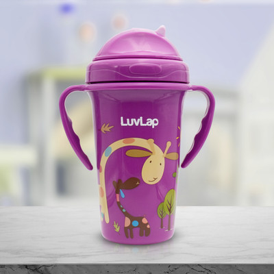 LuvLap Tiny Giffy Baby Sipper/ Sippy Cup 300ml, Anti-Spill Soft Silicone Spout, 18m+,(Purple)