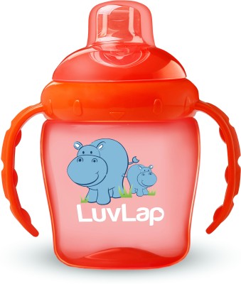 LuvLap Hippo Baby Sipper/Sippy Cup 225ml, Anti-Spill Design, Soft Silicone Spout, 6m+(Orange)