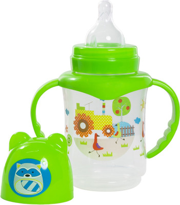 TINNY TOTS Baby Feeding Sipper Bottle Liquids Juice Milk Feeder With Nipple & Twin Handles(250ML; GREEN)