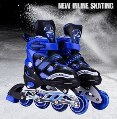 HouseOfCommon Inline Skating High Adjustable Shoes 4 Wheeler Aluminum Body LED Flash Light In-line Skates - Size 2025-11-08 UK(Blue)