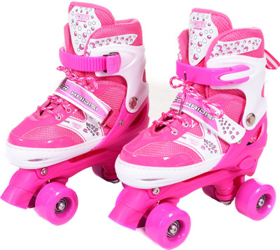 IRIS Roller Skates for Kids, PVC Wheel with Adjustable Double Row Skate Rollerblades for Beginners/Children/Boys/Girls (Size: 3-6 UK) Quad Roller Skates - Size 3-6 UK(Pink)