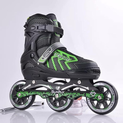 TRENDLER 3 Wheel Inline Skates Skating Shoes for Boys and Girls Quad Roller Skates - Size free UK(Green)