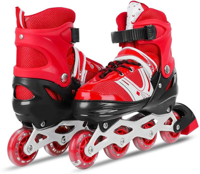 Helistr Red Adjustable Size Inline Skates with LED Flash Light On Wheels for Kids In-line Skates - Size 8-11 UK(Red)