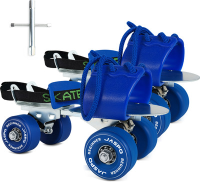 Jaspo Beginner Senior Skates With Metal Body and TPR Rubber wheels Adjustable Quad Roller Skates - Size 1-8 UK(Blue)